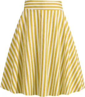 1950s Vintage Skirts for Women High Waist A-Line Flared Skirt Office Casual Knee Length Striped Mini Skirt