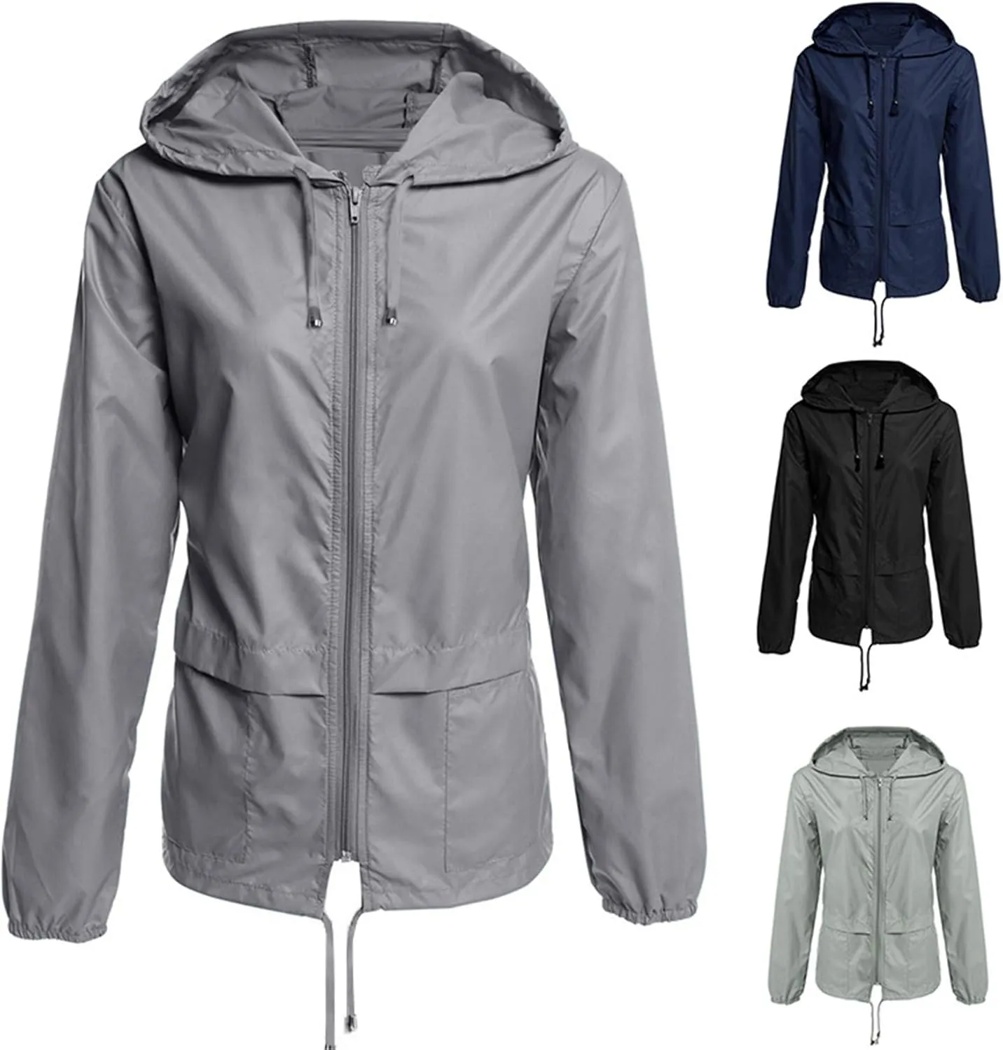 Andongnywell Lightweight Outdoor Hooded Zipper Cardigan Hiking Waterproof Raincoat Jacket Jacket Female top