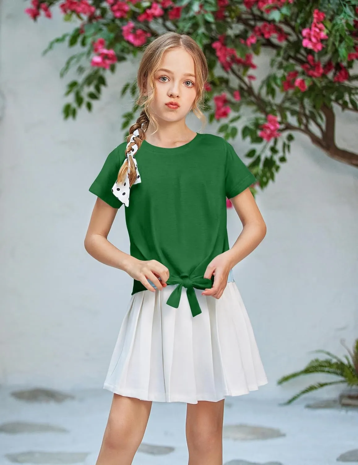 Arshiner Girls Short Sleeve Shirts Tie Knot Front Tops T Shirts for Kids Crewneck Cute Casual Tie Dye Tee Blouse