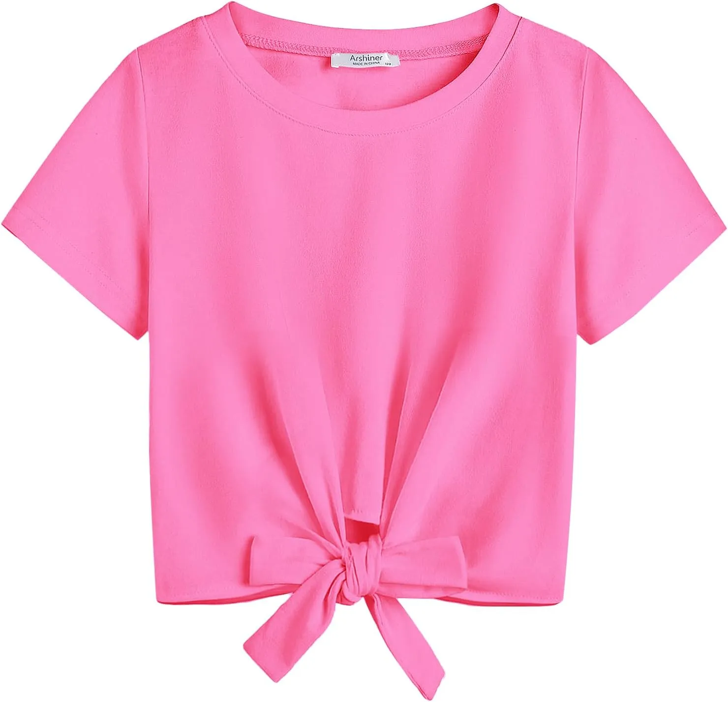 Arshiner Girls Short Sleeve Shirts Tie Knot Front Tops T Shirts for Kids Crewneck Cute Casual Tie Dye Tee Blouse