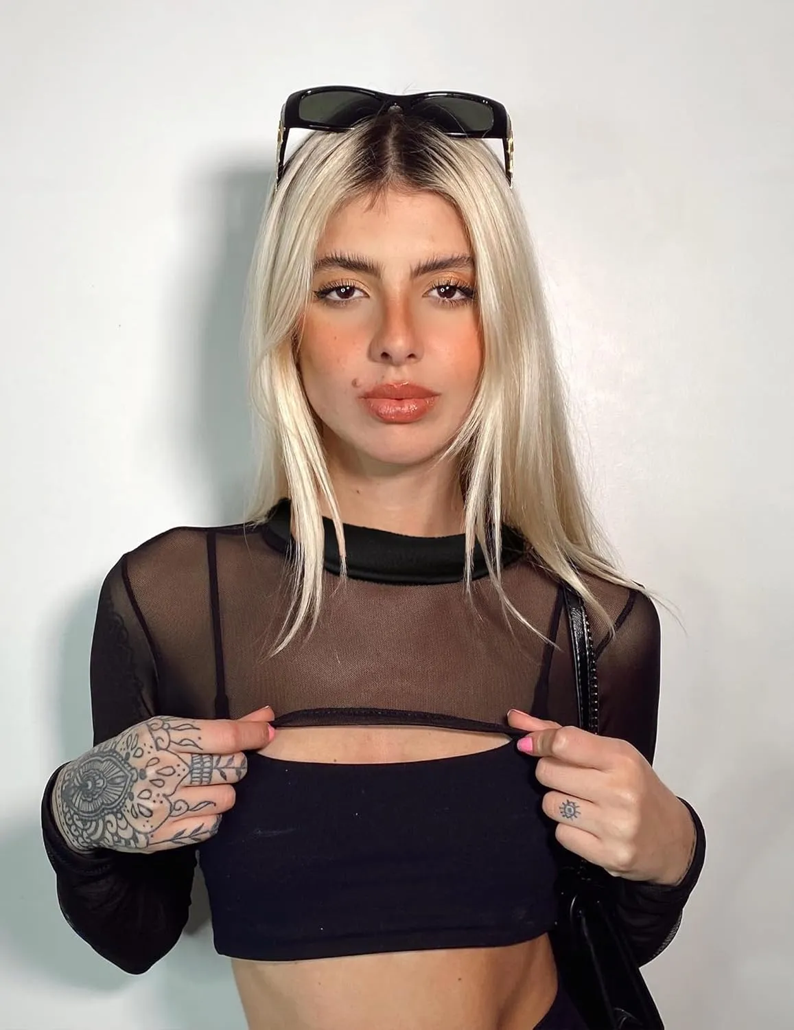 Avidlove Mesh Crop Tops for Women Mock Neck Long Sleeve Crop Top See Through Shirt Top Sexy Clubwear