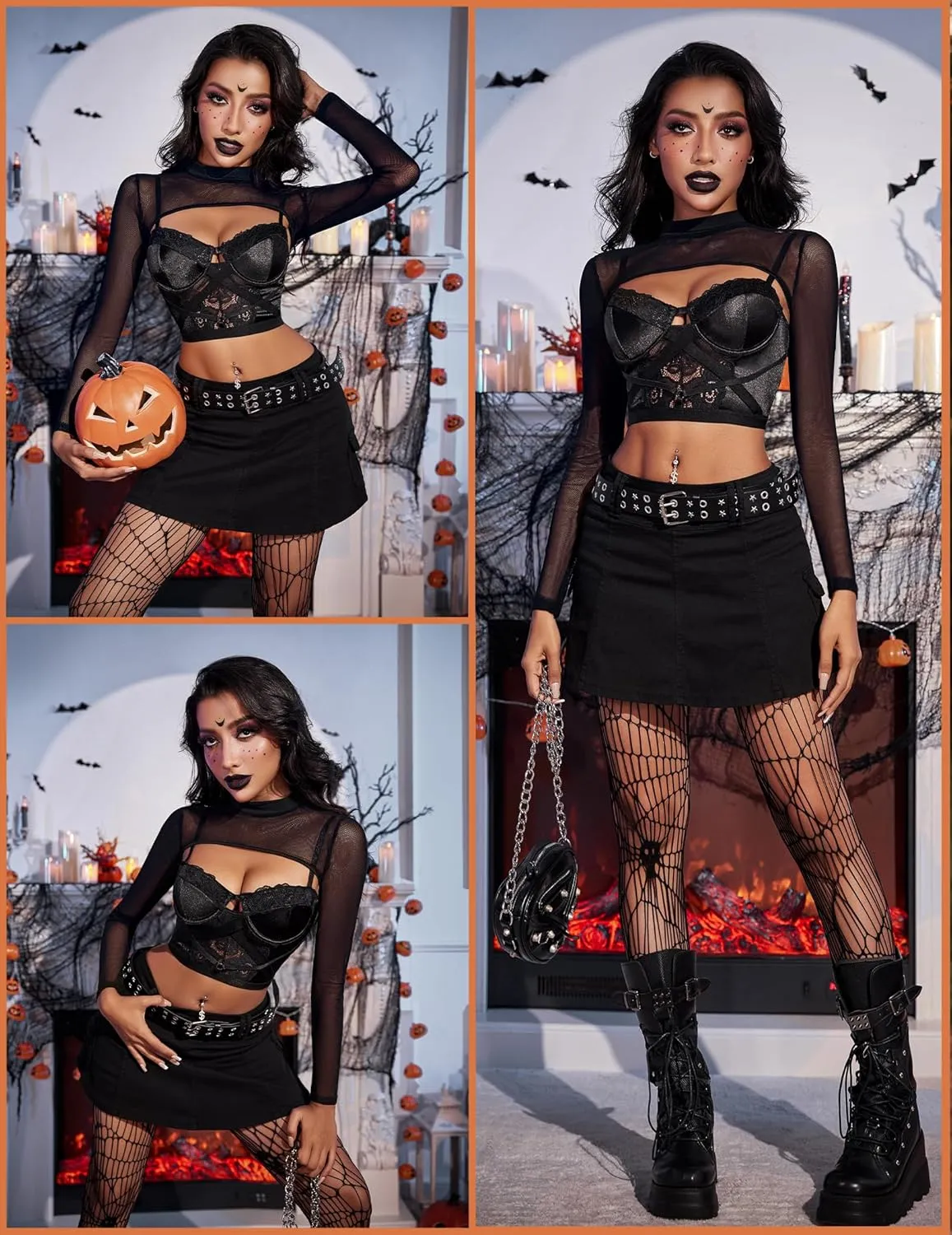 Avidlove Mesh Crop Tops for Women Mock Neck Long Sleeve Crop Top See Through Shirt Top Sexy Clubwear