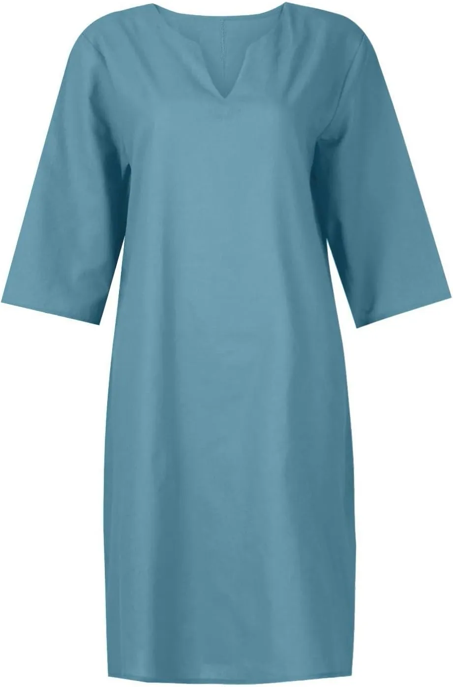 BAXLIMEK Cotton Linen Dresses for Women,2025 Spring Summer Casual V Neck 3/4 Sleeve Midi Dress,Elegant Plain Beach Dress
