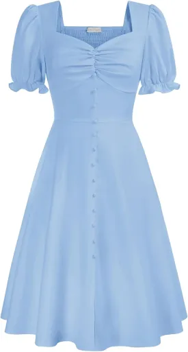 Belle Poque Women 2024 Summer Puff Short Sleeve Cottagecore Dress Vintage 1950s Party Swing Dresses