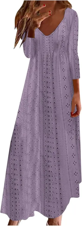 Boho Dresses for Women 2024 Fashion Long Sleeve Dress Fall Floral Aline V Neck Dress Flowy Swing Loose Dresses