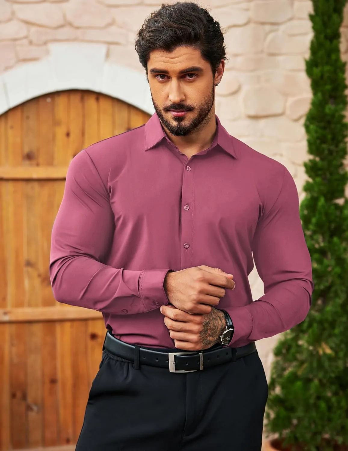 COOFANDY Men's Muscle Fit Dress Shirts Wrinkle Free Long Sleeve Button Down Shirt Stretch Business Shirt