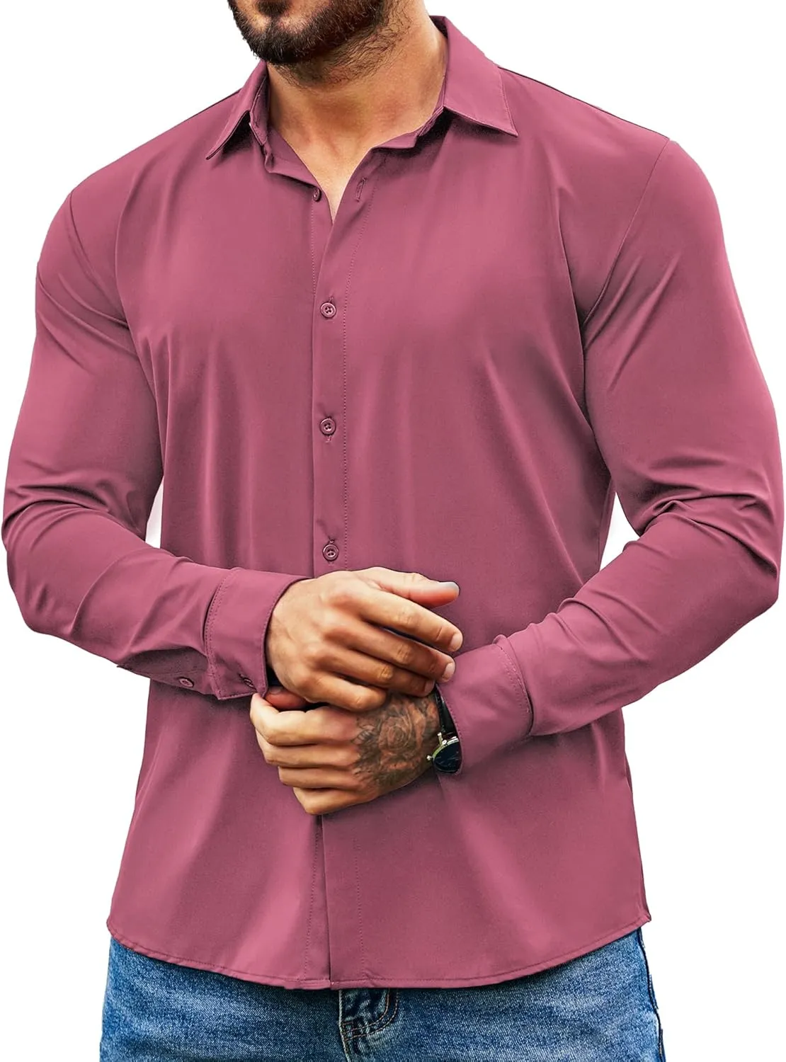 COOFANDY Men's Muscle Fit Dress Shirts Wrinkle Free Long Sleeve Button Down Shirt Stretch Business Shirt