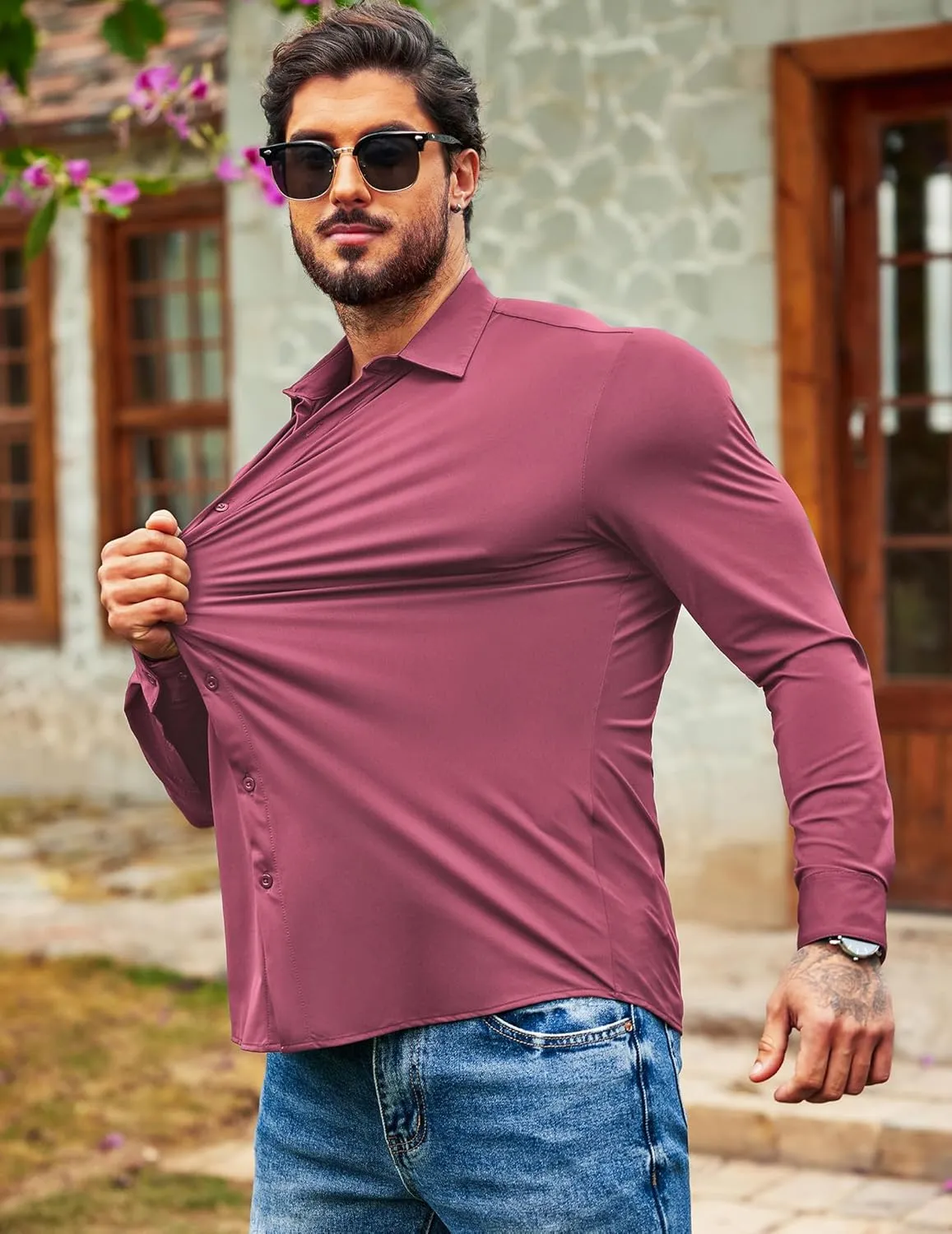 COOFANDY Men's Muscle Fit Dress Shirts Wrinkle Free Long Sleeve Button Down Shirt Stretch Business Shirt