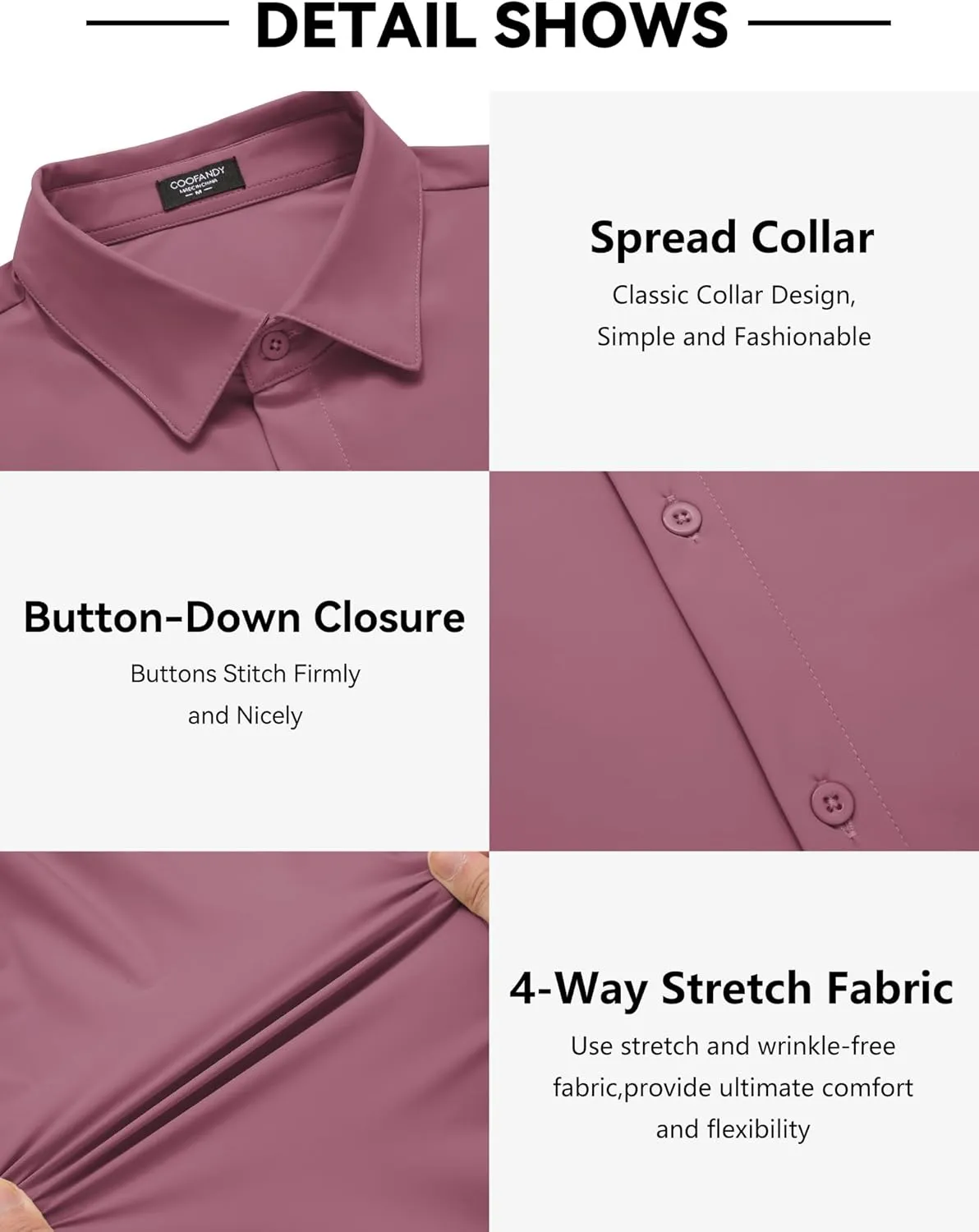 COOFANDY Men's Muscle Fit Dress Shirts Wrinkle Free Long Sleeve Button Down Shirt Stretch Business Shirt