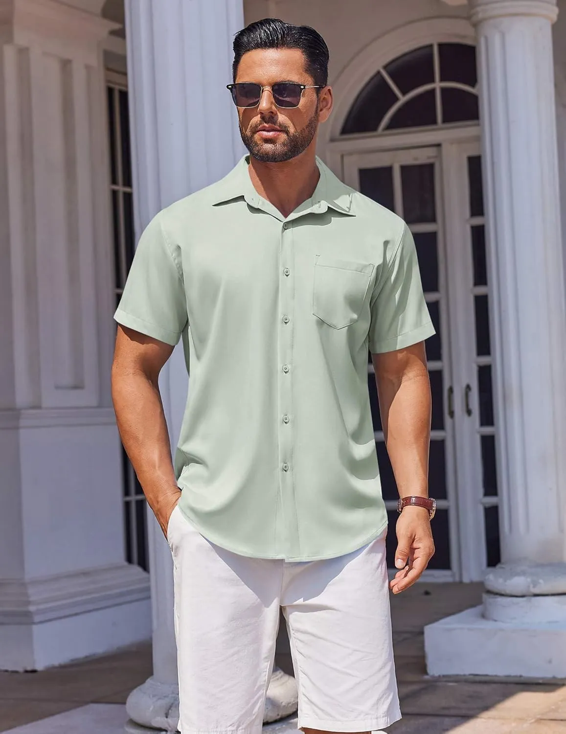 COOFANDY Mens Short Sleeve Button Down Shirt Wrinkle Free Dress Shirts Casual Summer Untucked Shirt