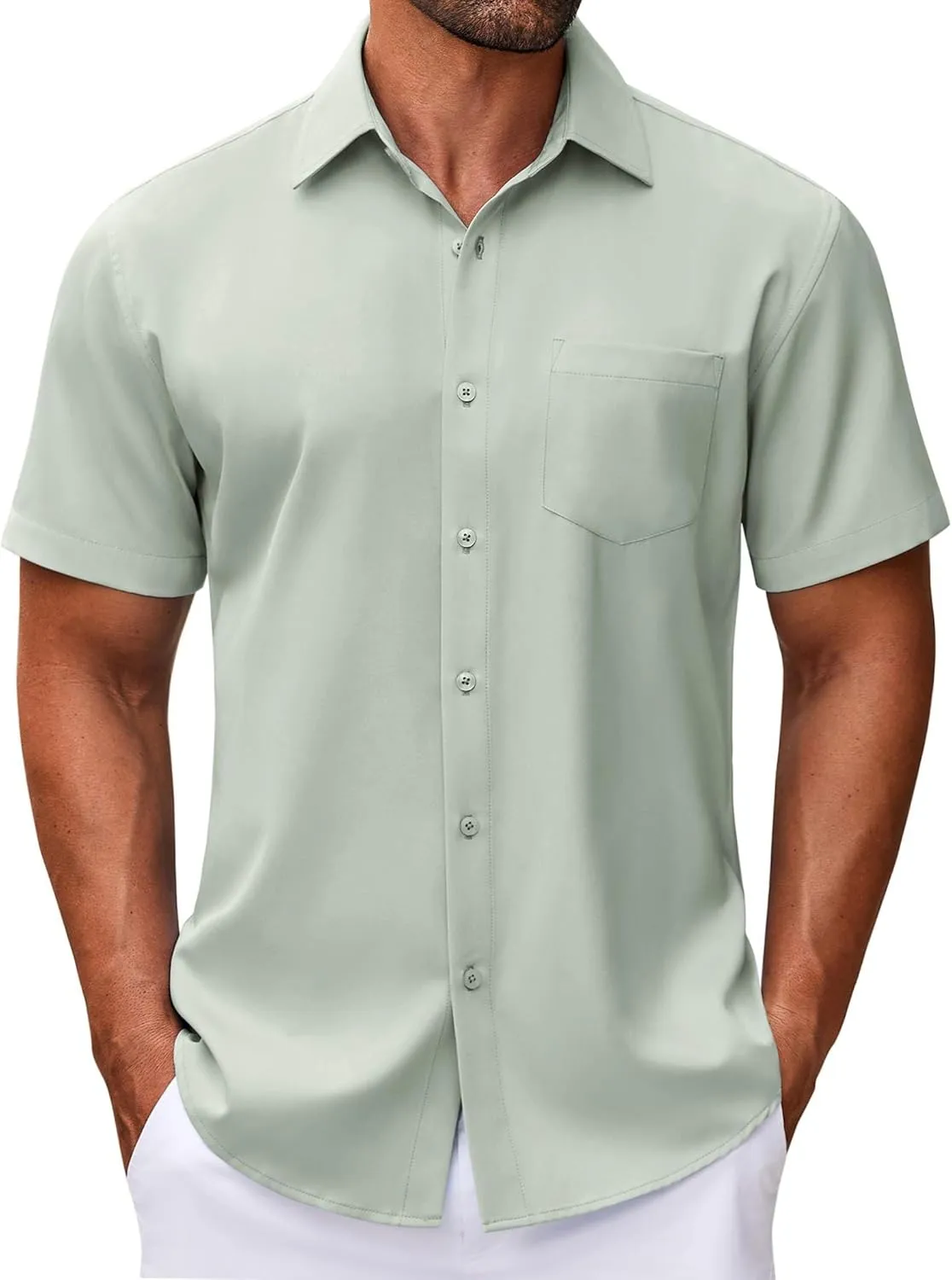 COOFANDY Mens Short Sleeve Button Down Shirt Wrinkle Free Dress Shirts Casual Summer Untucked Shirt
