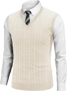 COOFANDY Men's Sweater Vest V Neck Slim Fit Cable Knitted Sleeveless Pullover Sweater