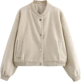 Cropped Bomber Jackets for Womens Long Sleeve Button Down Crop Shacket Jacket Tops