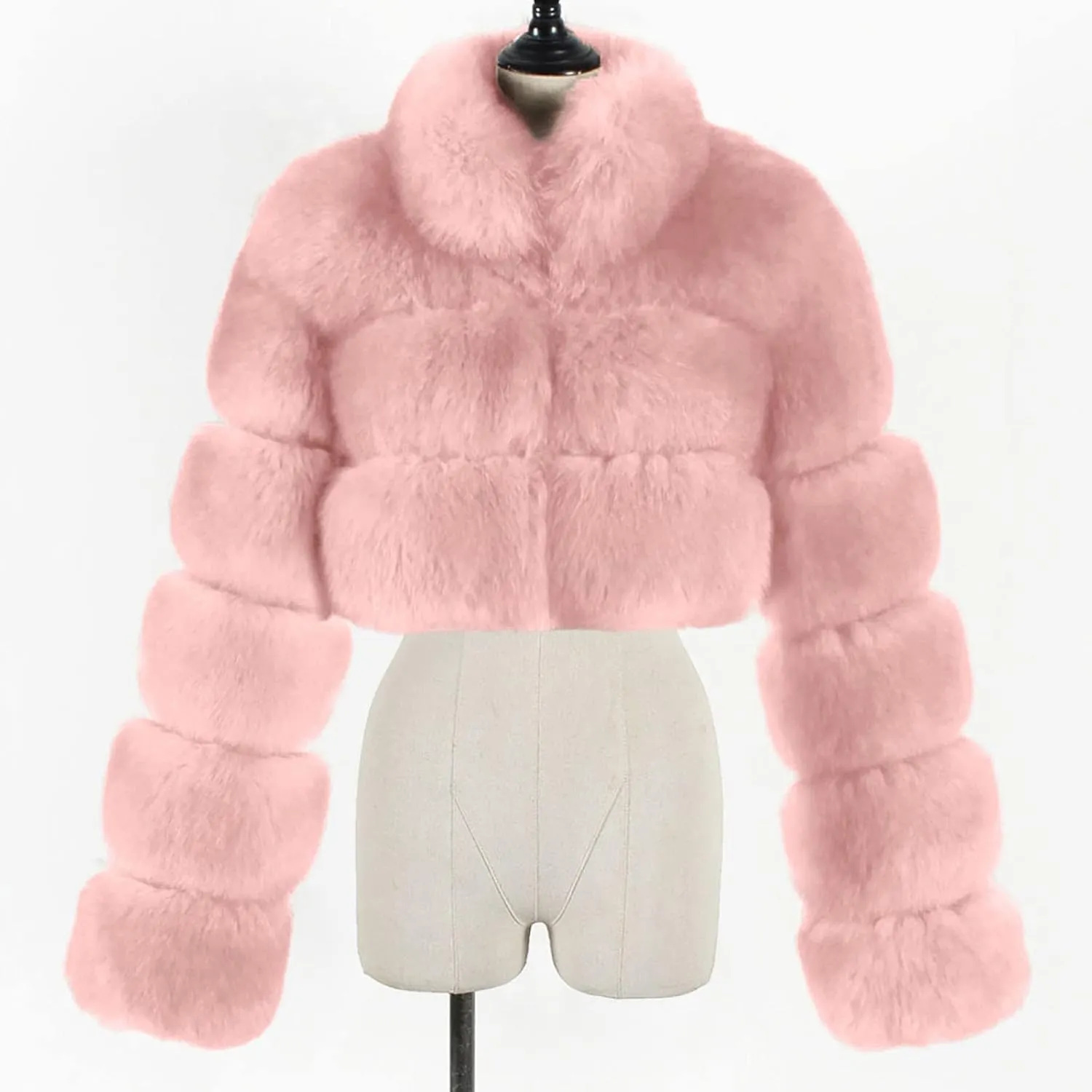 Cropped Puffy Teddy Jacket for Women Fluffy Faux Fur Coat Winter Warm Fuzzy Outerwear Long Sleeve Parka Coat