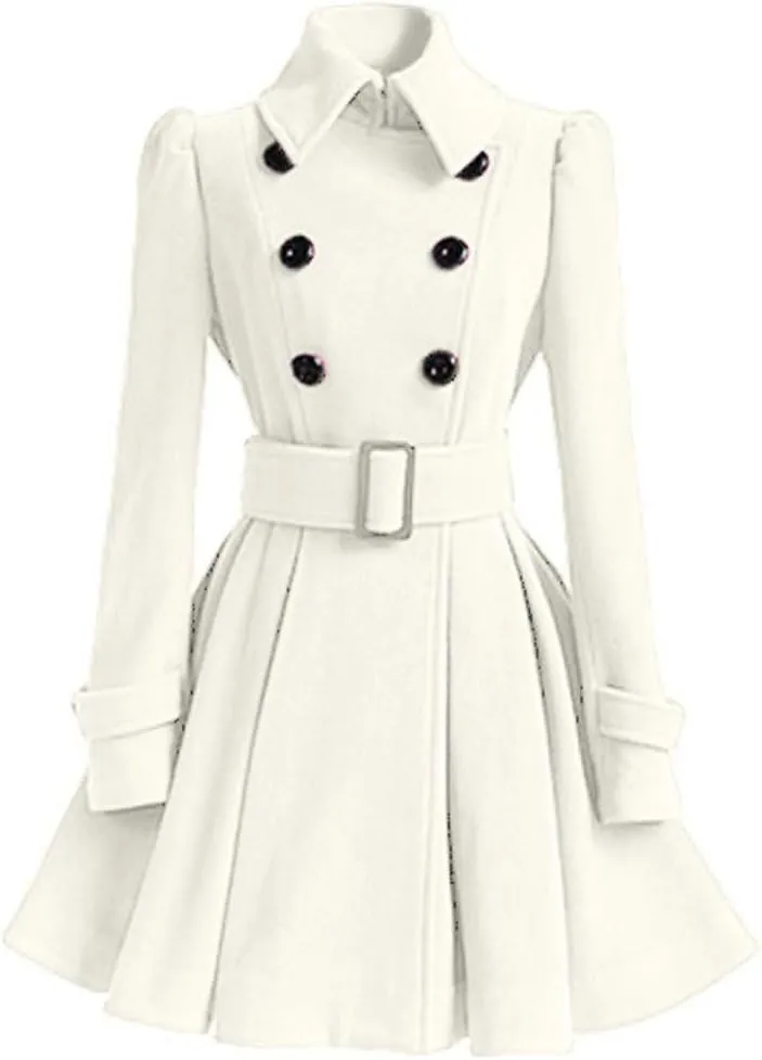 Fashion Swing Double Breasted Wool Pea Coat with Belt Thick Wool Trench Coat Jacket