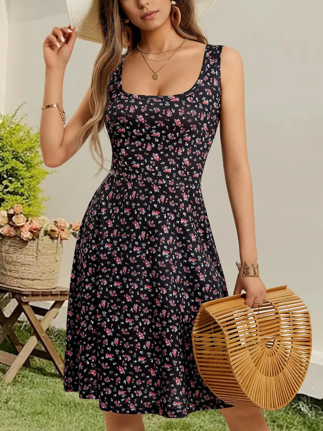 FENSACE Women's Sleeveless Floral Midi Dress Casual Tank Dress