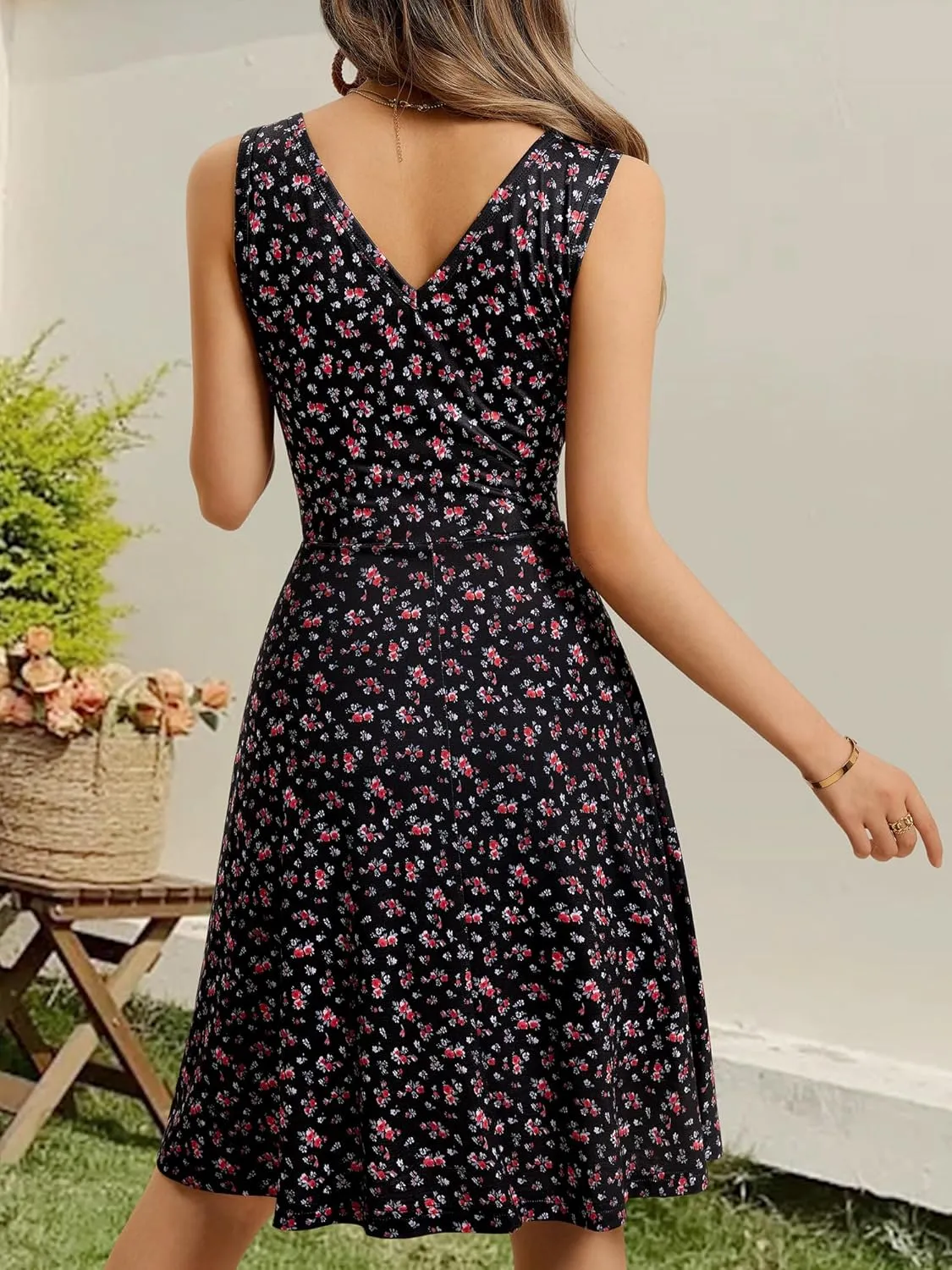 FENSACE Women's Sleeveless Floral Midi Dress Casual Tank Dress