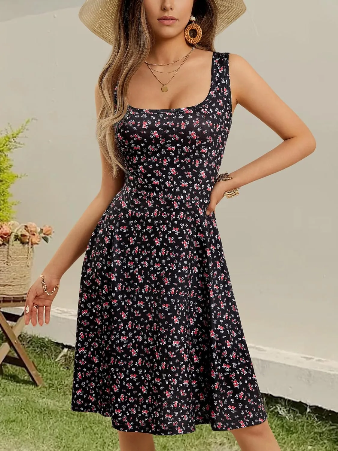 FENSACE Women's Sleeveless Floral Midi Dress Casual Tank Dress