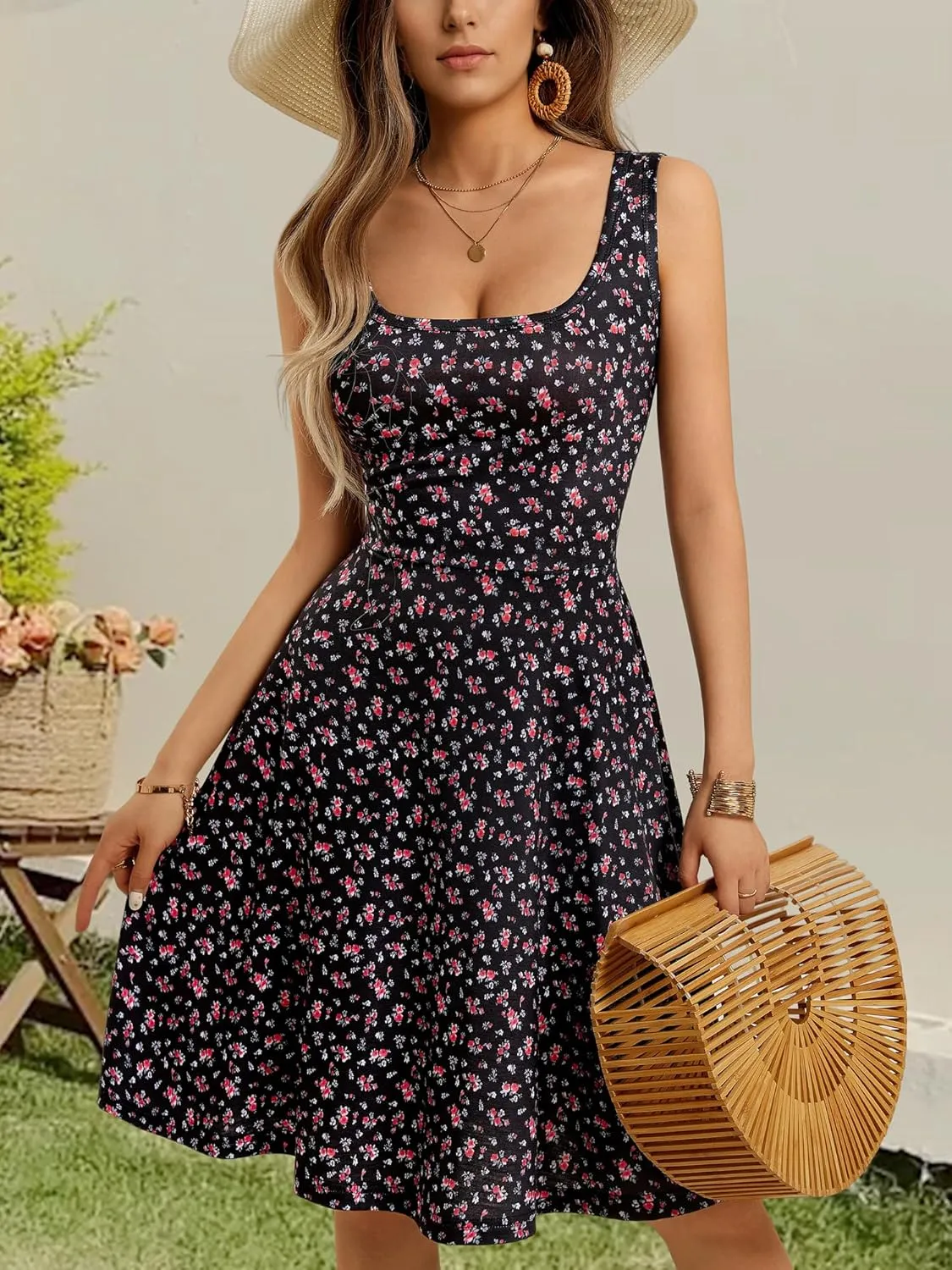 FENSACE Women's Sleeveless Floral Midi Dress Casual Tank Dress