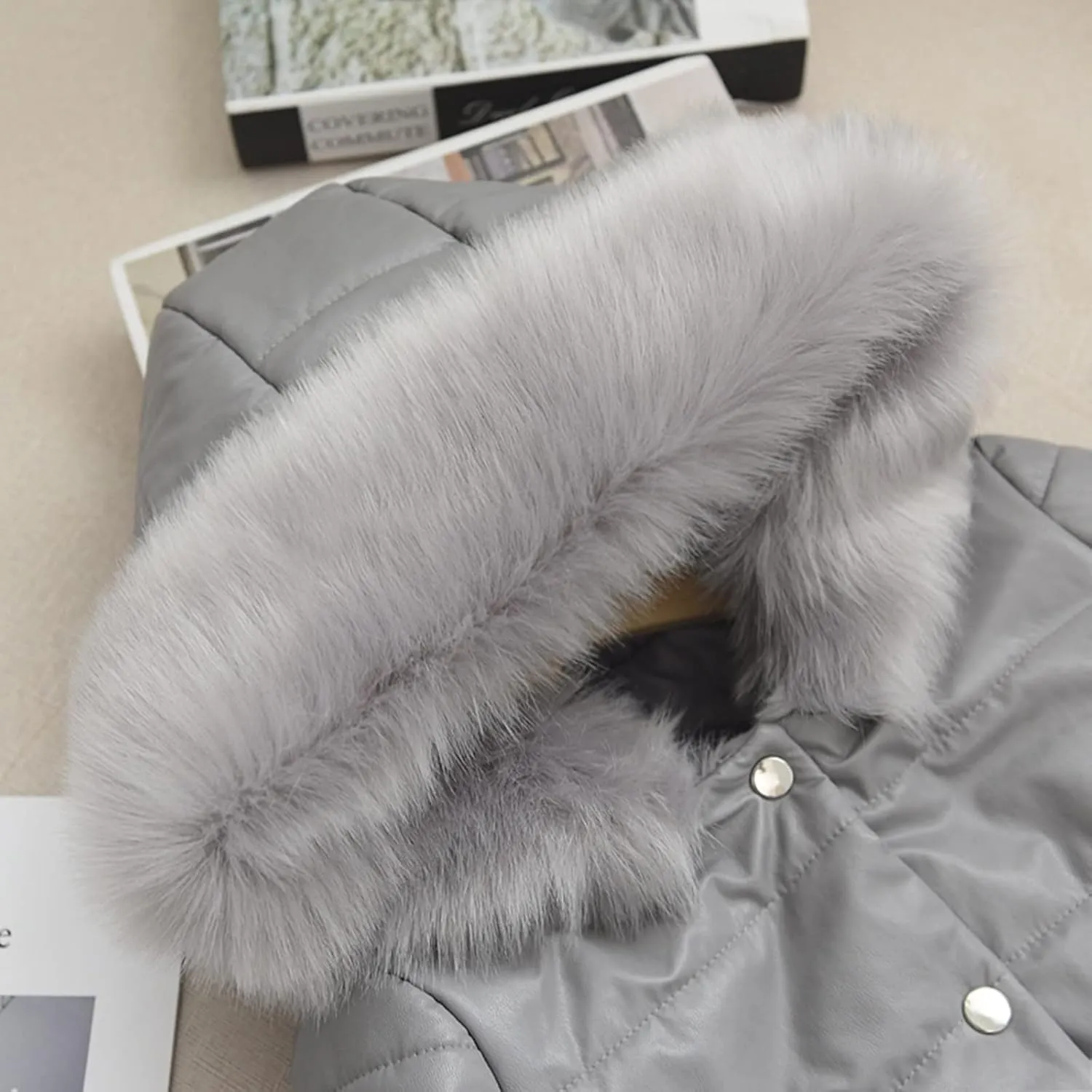 Girls Faux Fur Jacket Kids Leather Jacket with Fur Trim Toddler Long Winter Coat Hooded Dress Coat Thicken Overcoat