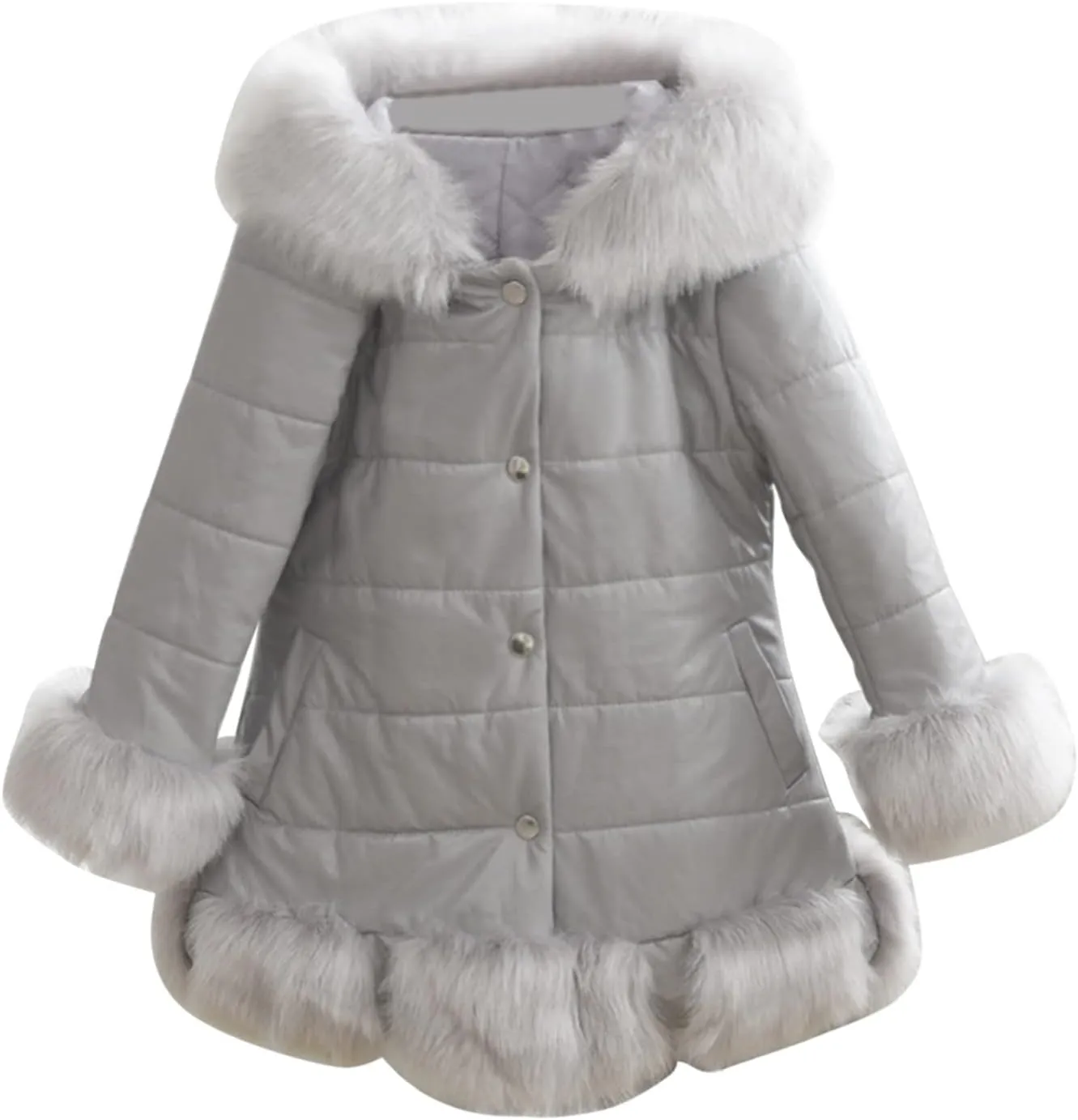 Girls Faux Fur Jacket Kids Leather Jacket with Fur Trim Toddler Long Winter Coat Hooded Dress Coat Thicken Overcoat