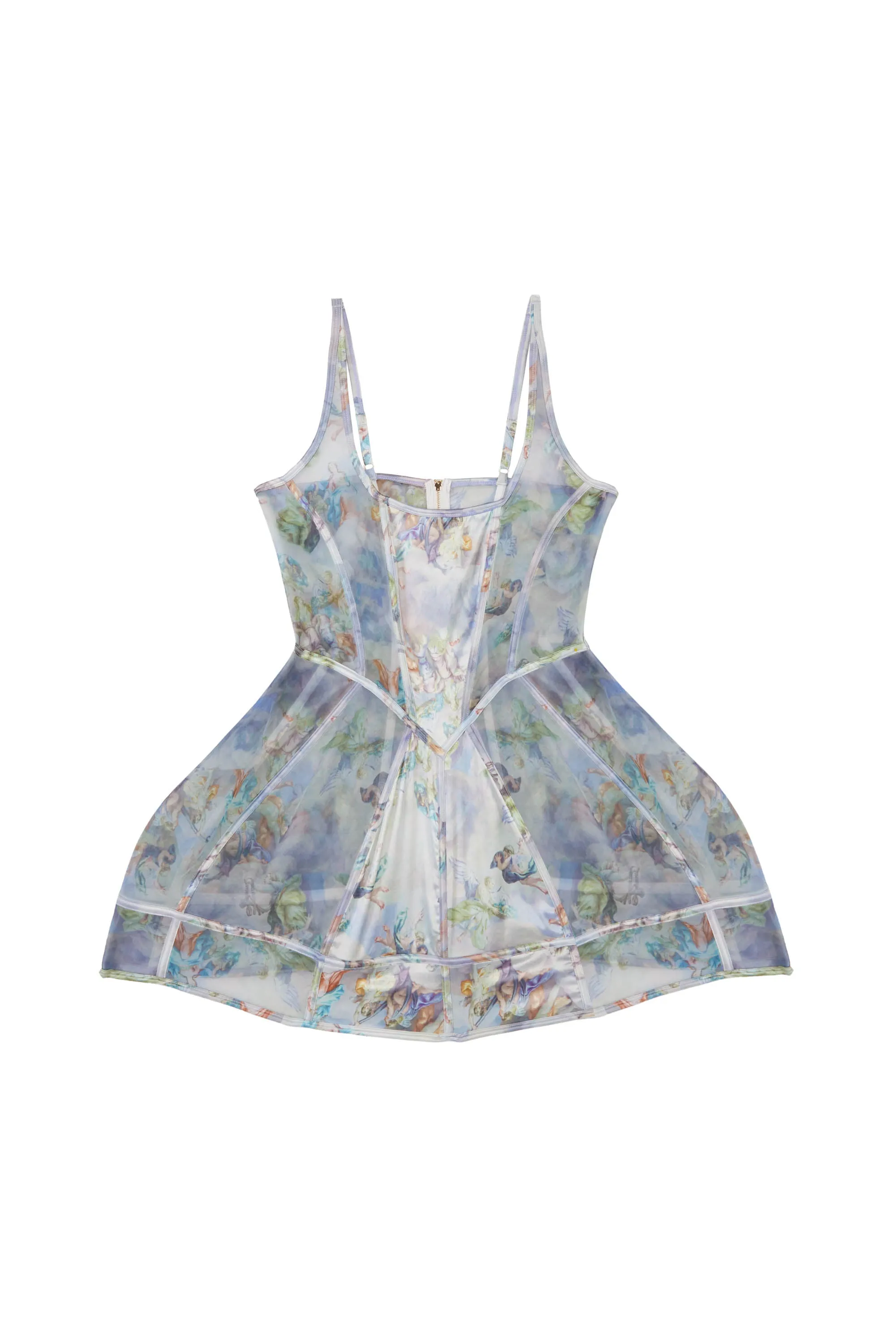 Gracie Renaissance Print Boned Underbust Mesh Mini Dress