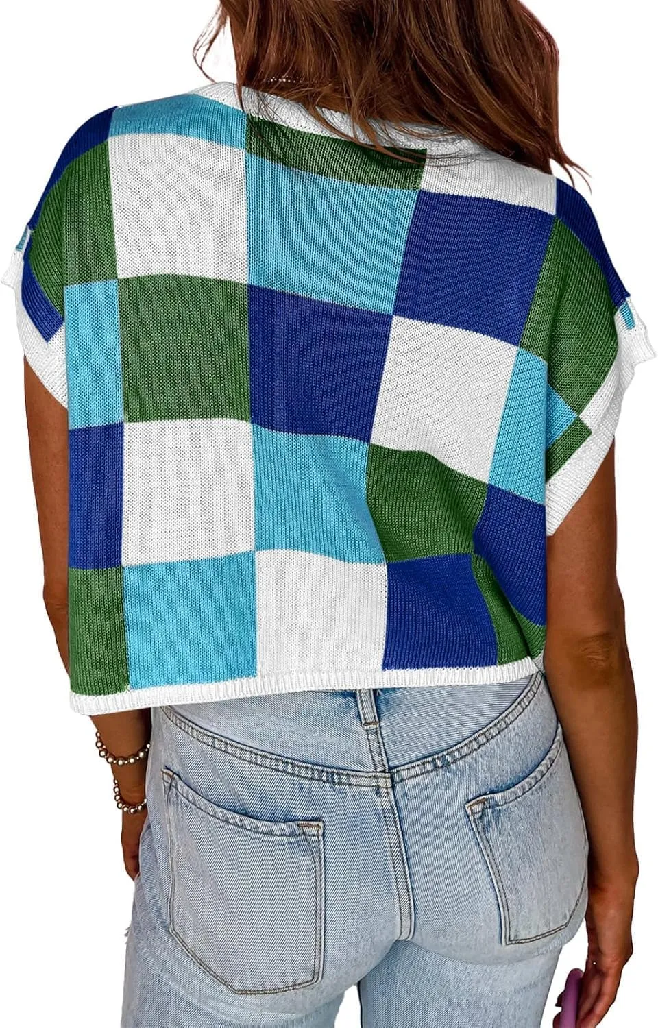 IRISGOD Womens Cap Sleeve Knit Tops Summer Short Sleeve Sweater Vest Color Block Crop T-Shirts