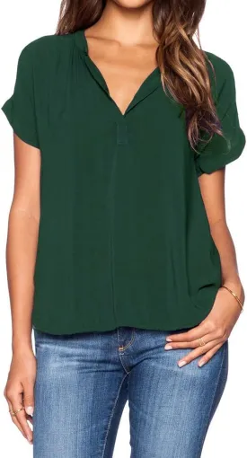 LILBETTER Women Chiffon Blouse V Neck Short Sleeve Top Shirts