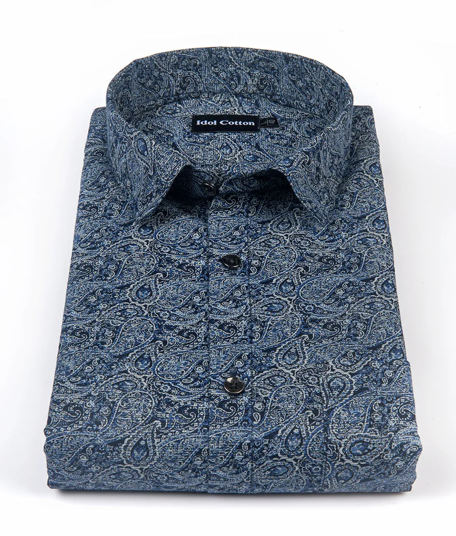 Linen cotton. Melbourne. Print. Kairi wark black with royal blue colour