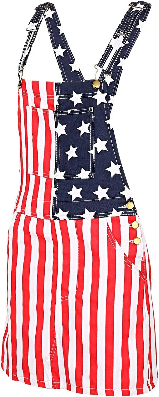 lisenraIn Denim Overall Dress for Women Casual Adjustable Strap Bib Dress Summer Independence Day Dress with Pockets