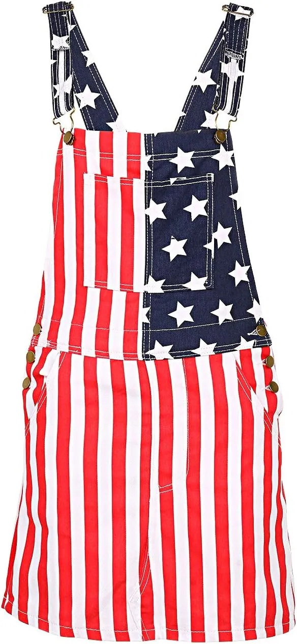 lisenraIn Denim Overall Dress for Women Casual Adjustable Strap Bib Dress Summer Independence Day Dress with Pockets