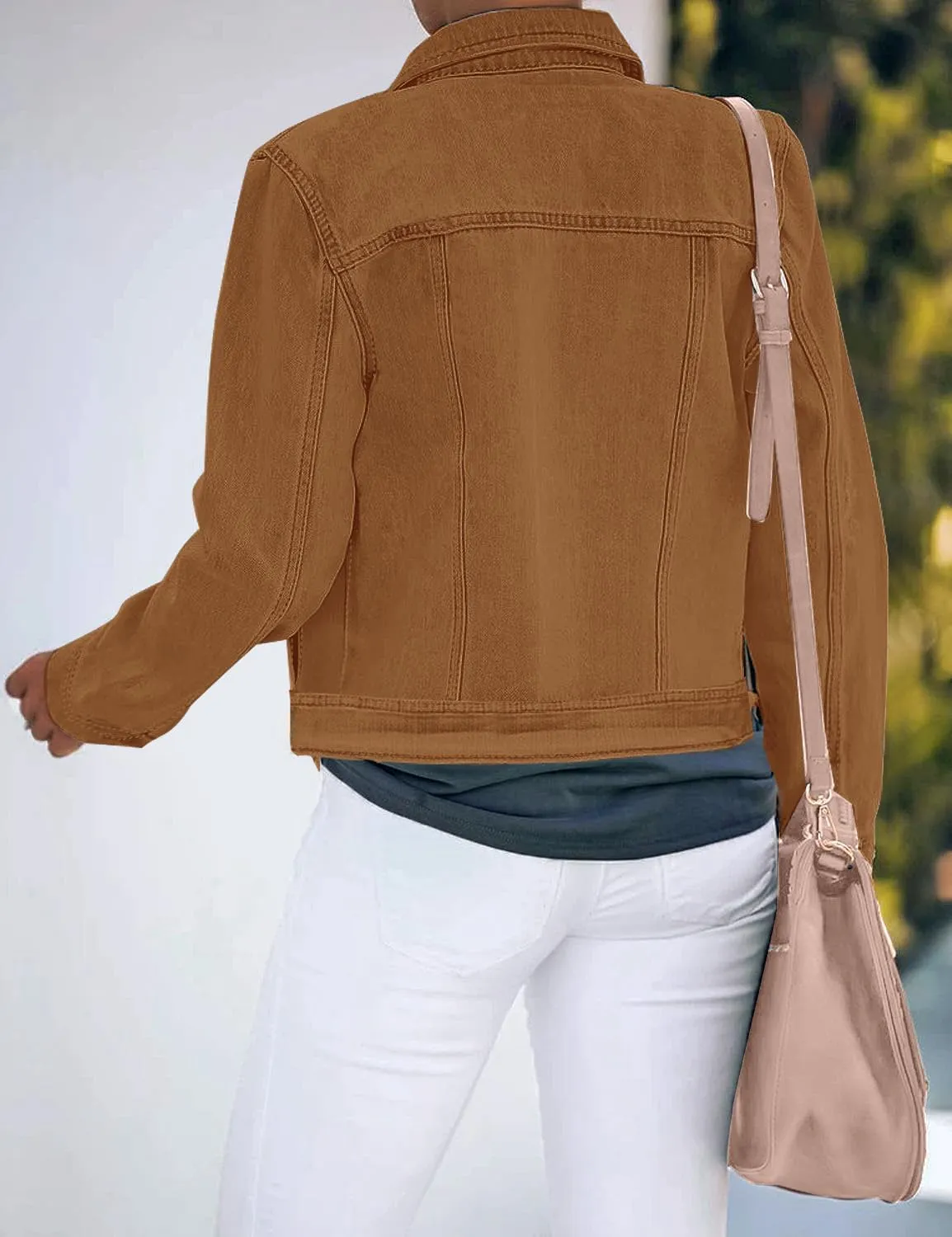 luvamia Women's Basic Button Down Stretch Fitted Long Sleeves Denim Jean Jacket