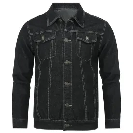 Mens Lapel Classic Denim Jacket Button Down Solid Outwear
