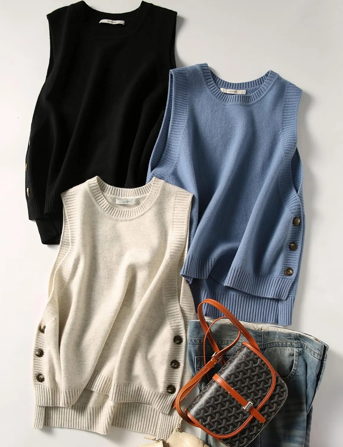 Mingzhu Women's Sleeveless Sweater Vest Round Neck Loose Ribbed Kint Pullover Tops