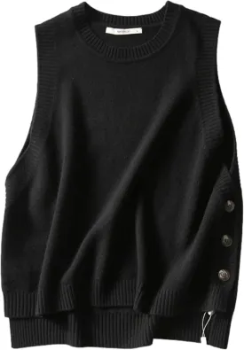 Mingzhu Women's Sleeveless Sweater Vest Round Neck Loose Ribbed Kint Pullover Tops