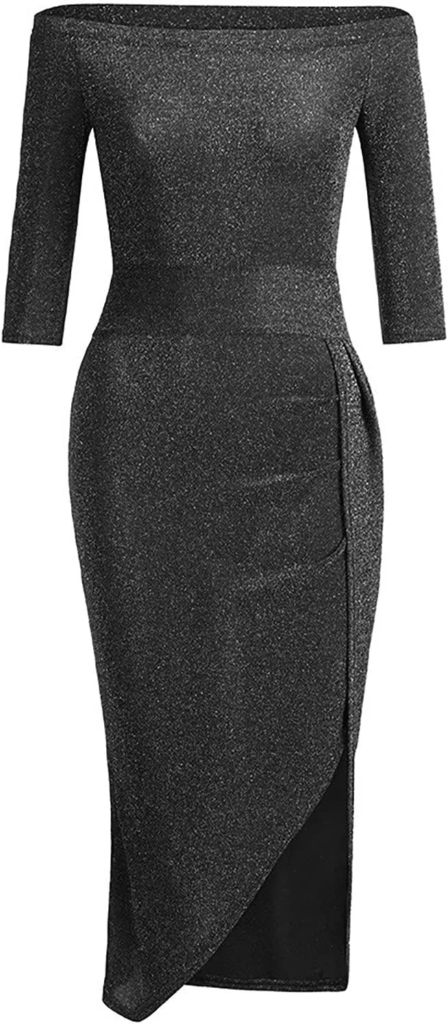 Off Shoulder Cocktail Dresses with Slit Women 2025 Sexy Elegant Formal Bodycon Ruched Long Dress Party Club Wear