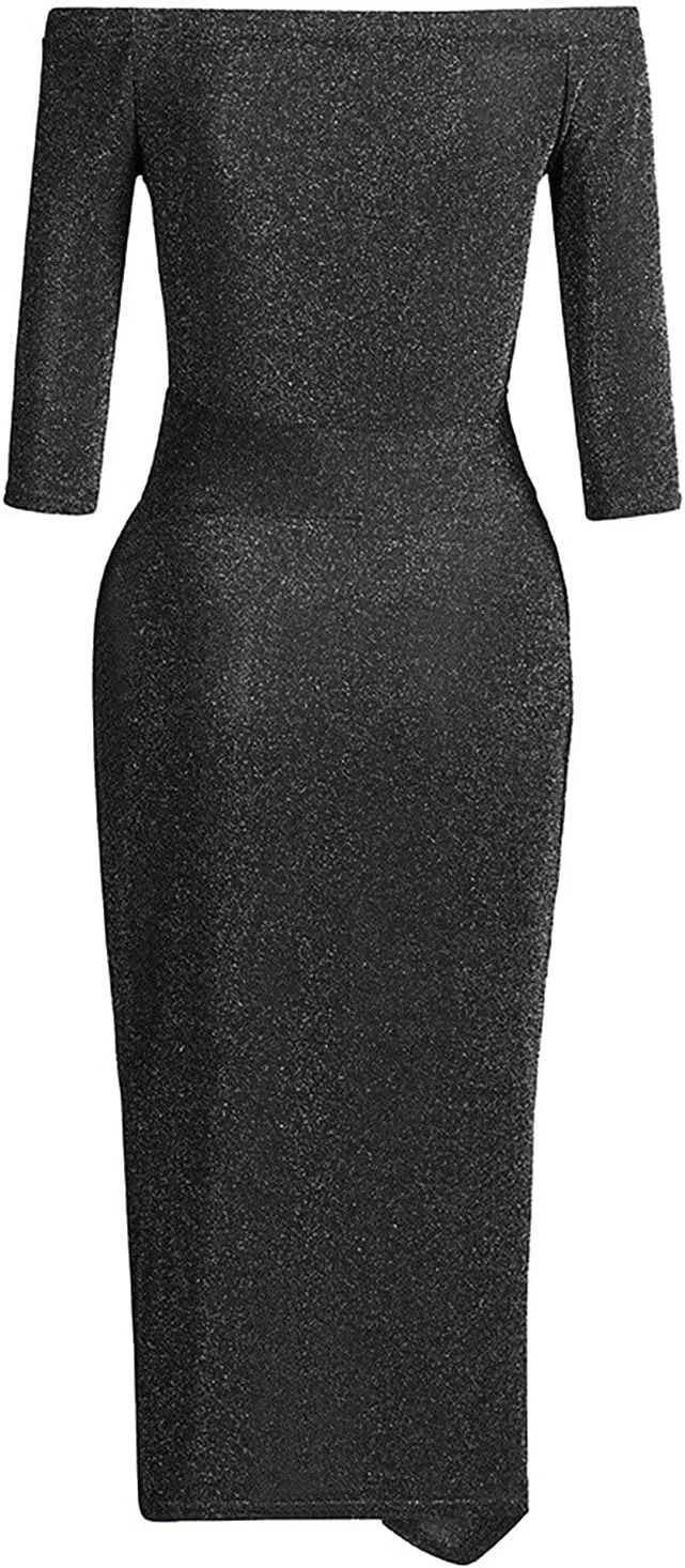 Off Shoulder Cocktail Dresses with Slit Women 2025 Sexy Elegant Formal Bodycon Ruched Long Dress Party Club Wear