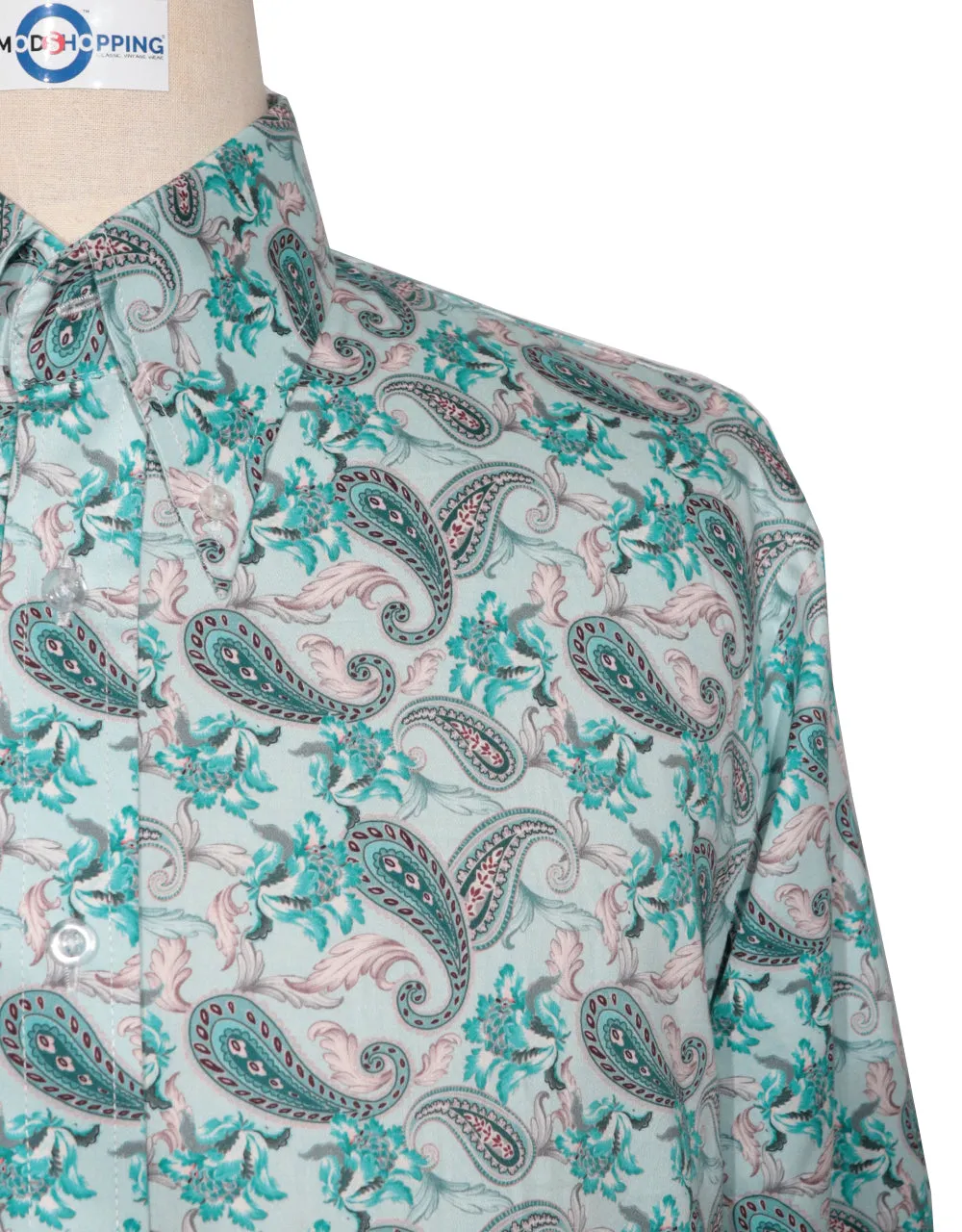 Paisley Shirt - 60s Style Aqua Paisley Shirt