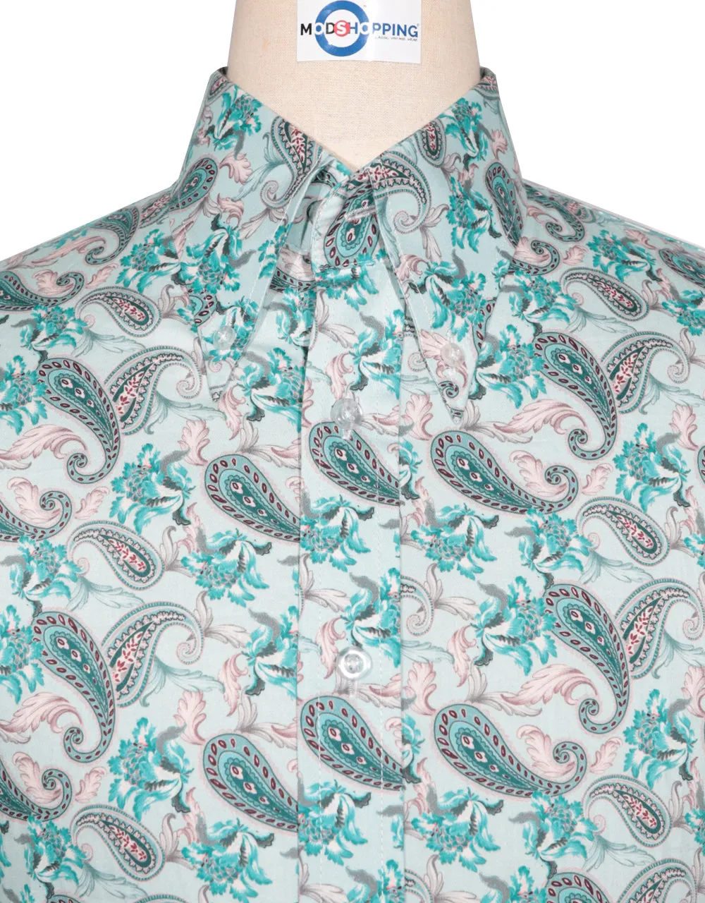 Paisley Shirt - 60s Style Aqua Paisley Shirt