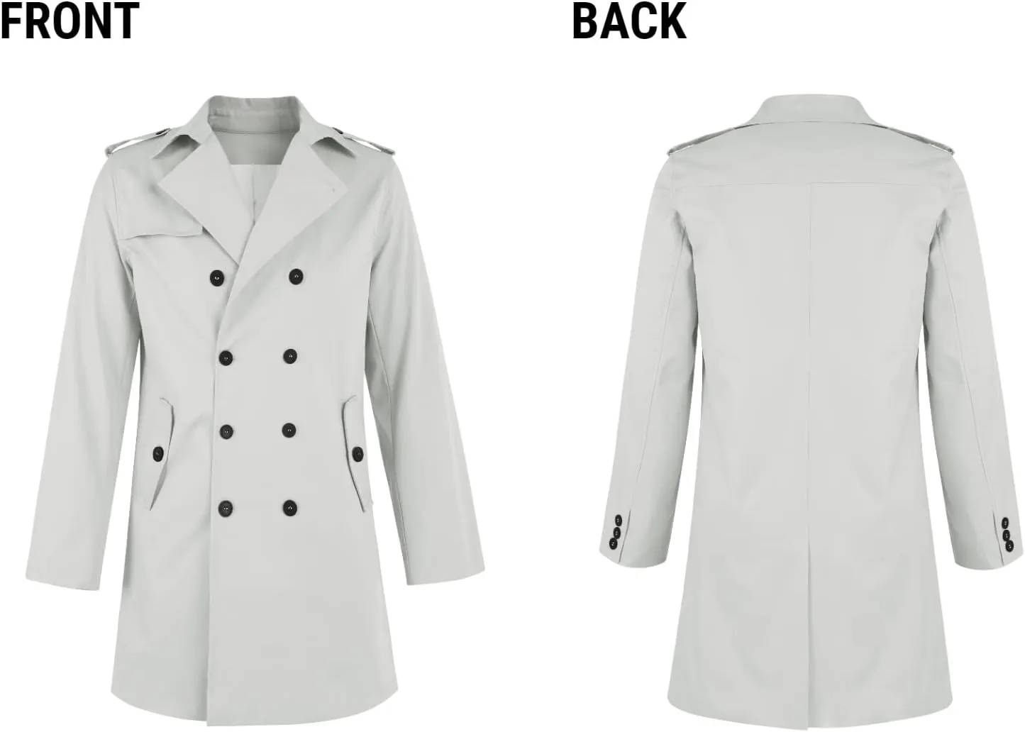PASLTER Mens Trench Coat Notched Lapel Double Breasted Long Jacket Windbreaker Overcoat Pea Coat
