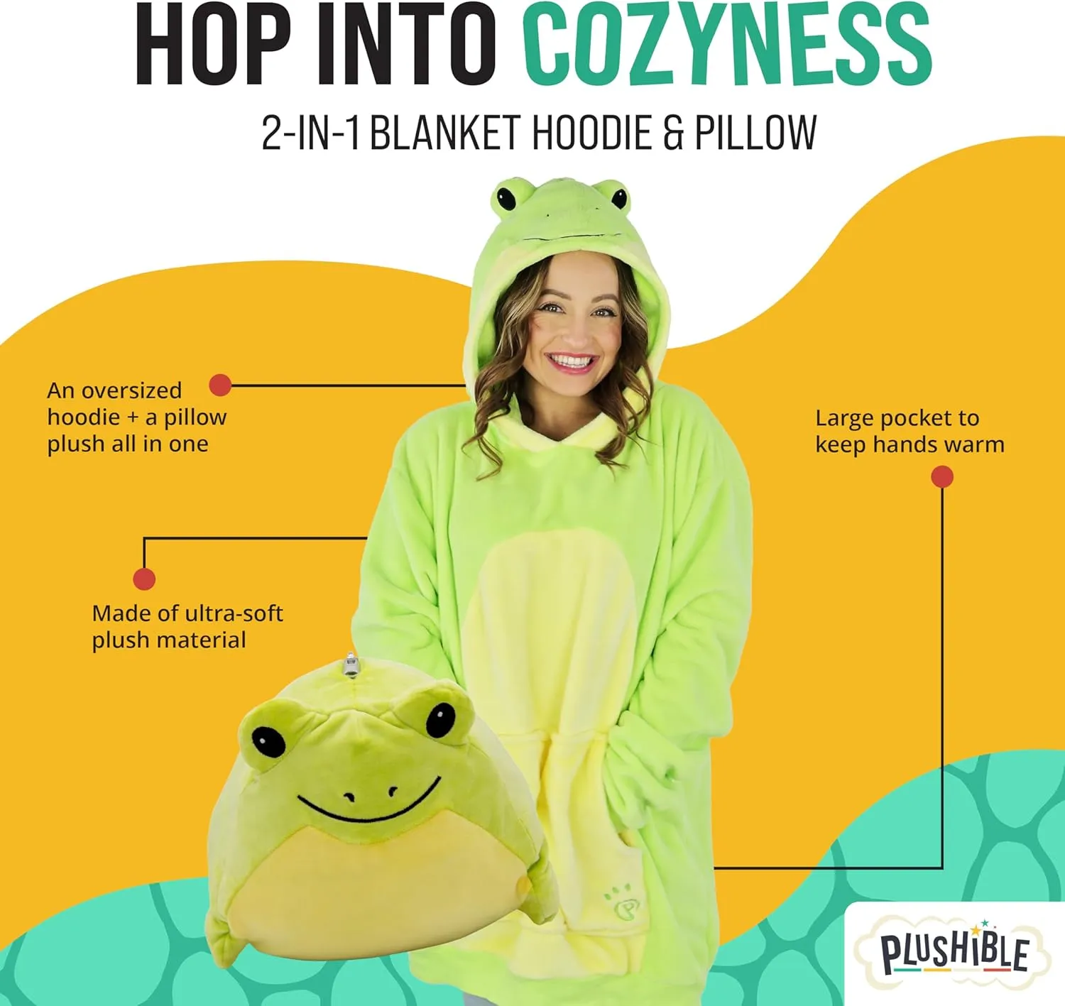 Plushible Wearable Blanket Hoodie, 2-in-1 Oversized Hoodie Blanket Pillow, Long Sleeve Sweatshirt Pocket, Cozy Holiday Gift