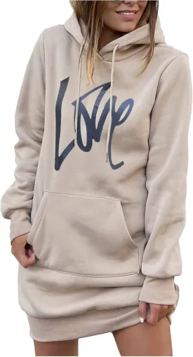PRETTYGARDEN Women's Hooded Sweatshirt Fall Fashion Drawstring Lightweight Long Sleeve Pullover Hoodie Dress