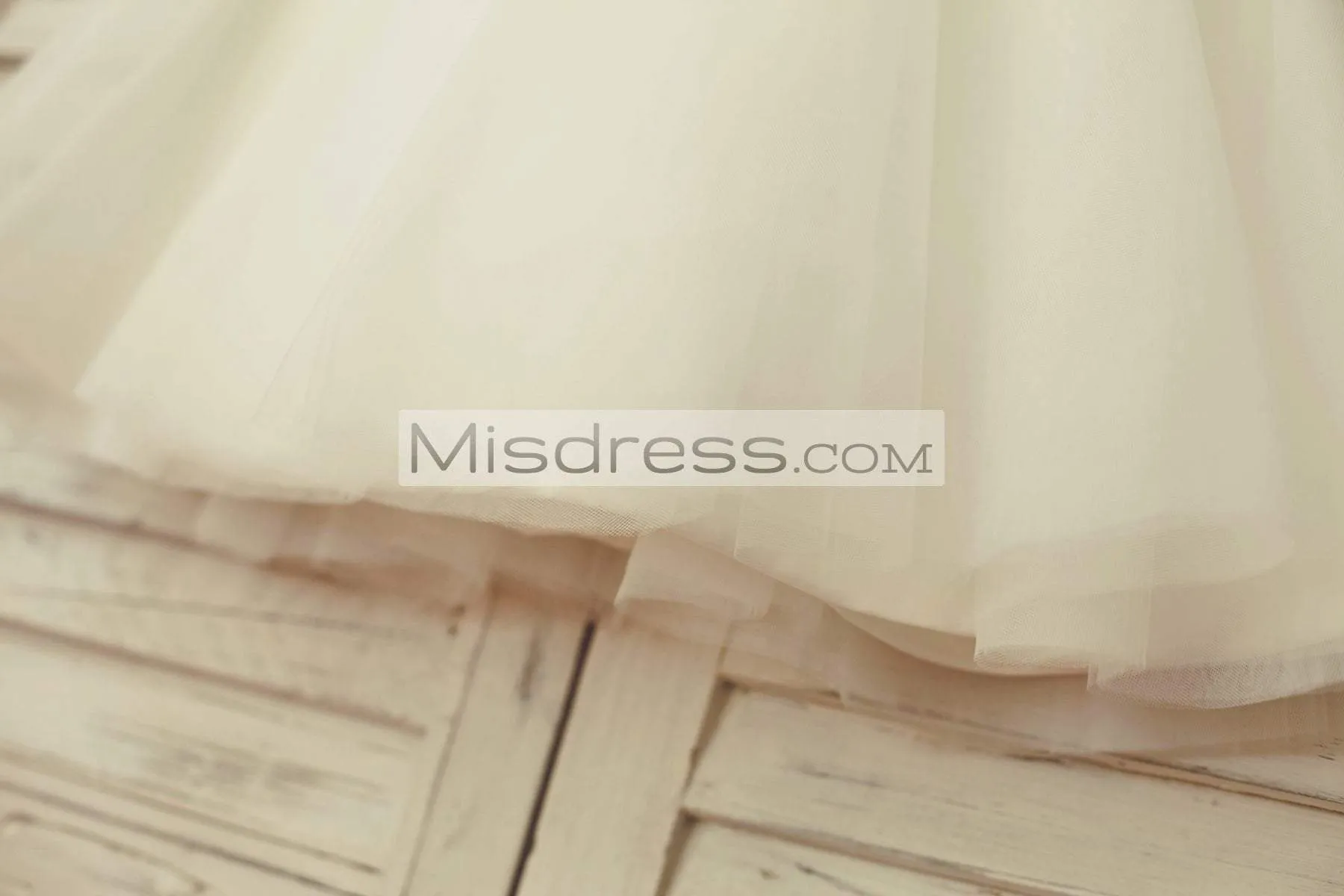 Princess Short Lace Sleeves Ivory Cotton Tulle Flower Girl Dress