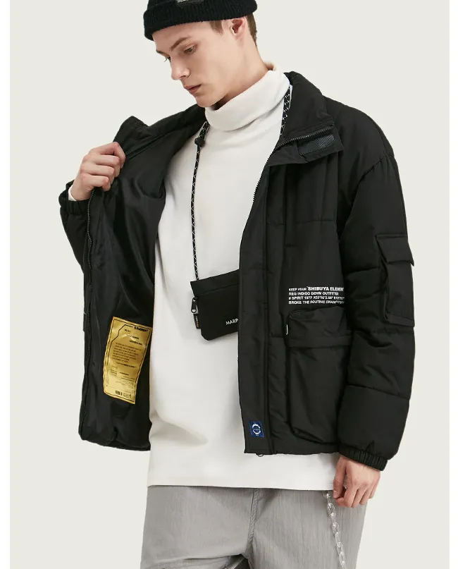 Print thick warm cotton suit men's stand collar cotton coat