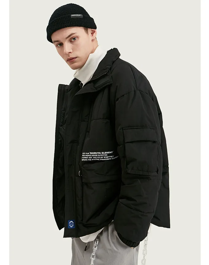 Print thick warm cotton suit men's stand collar cotton coat