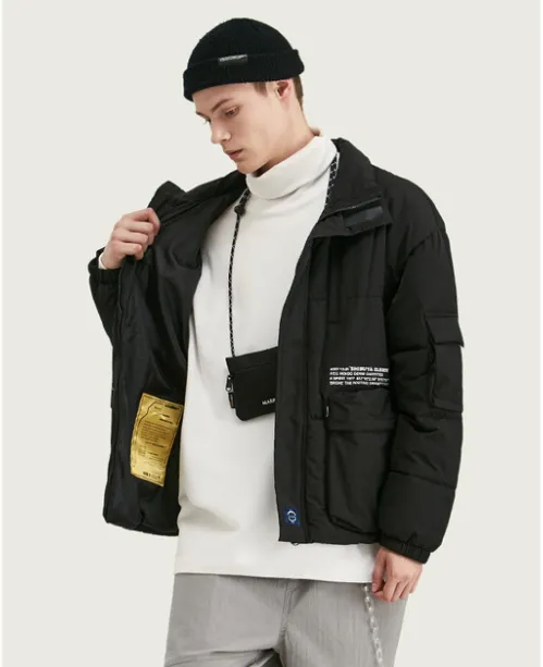 Print thick warm cotton suit men's stand collar cotton coat
