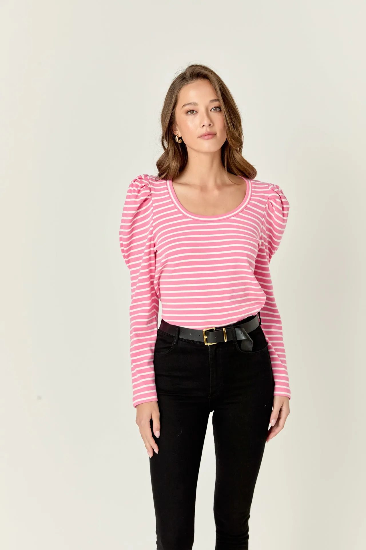 Puff Sleeve Striped Knit Top