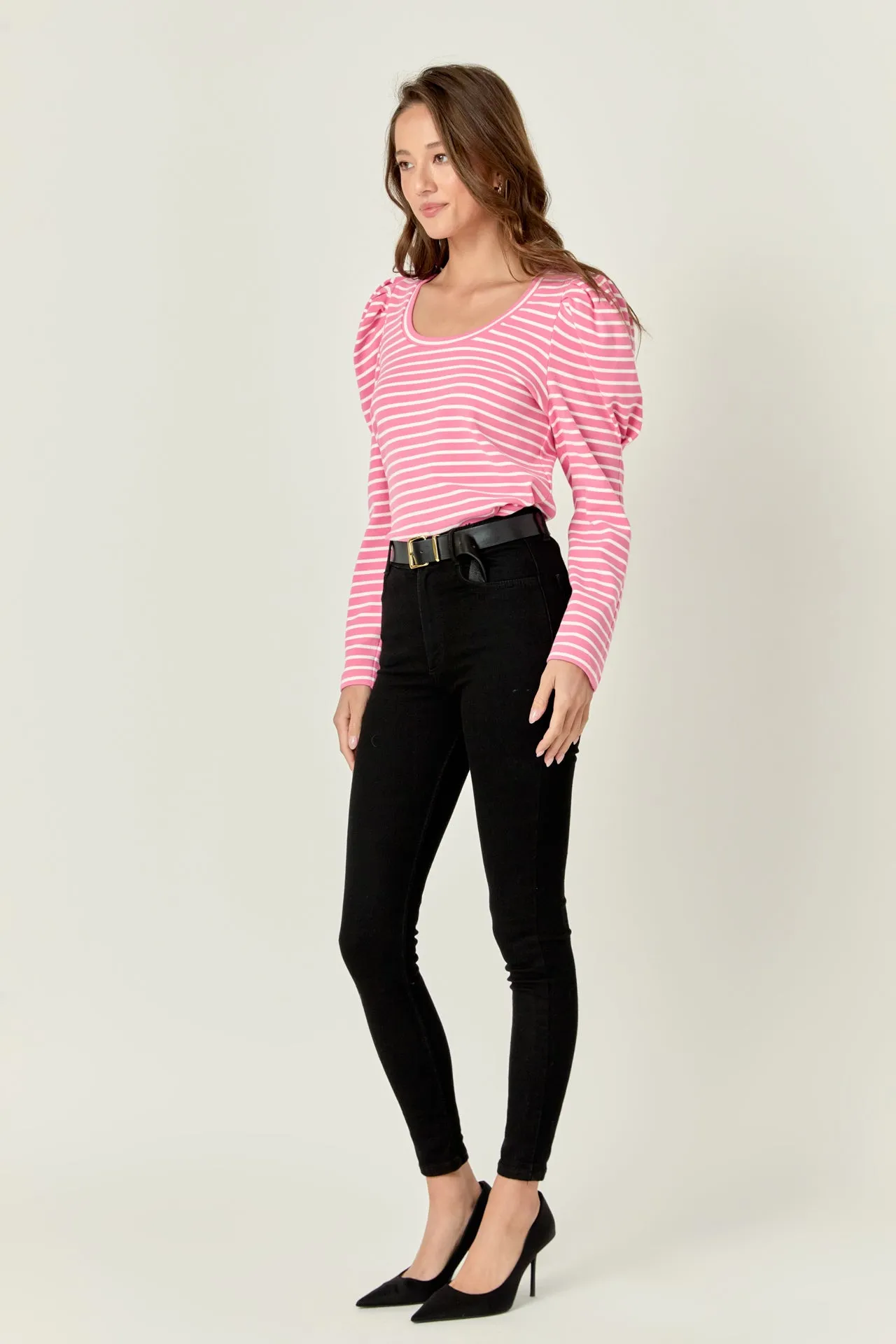 Puff Sleeve Striped Knit Top
