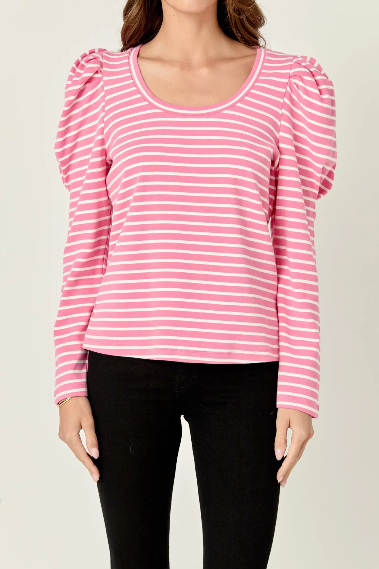 Puff Sleeve Striped Knit Top