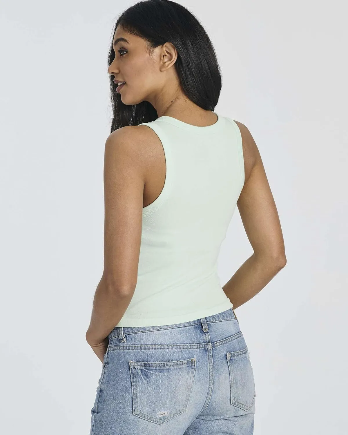 Real Essentials 5 Pack: Women's Seamless Ribbed Sleeveless Cropped Scoop Neck Tank Top - Casual Crop Top